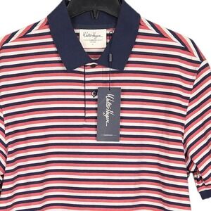 Walter Hagen Polo Shirt Mens Large Blue Pink White Stripe Performance Casual NWT